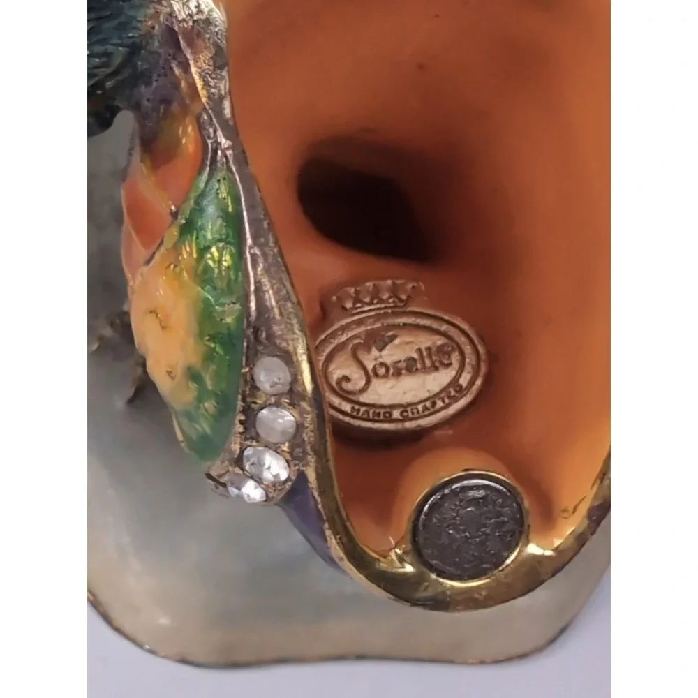 Sorelle Peacock Trinket Box Gold tone Hinged Storage Colorful Bejeweled